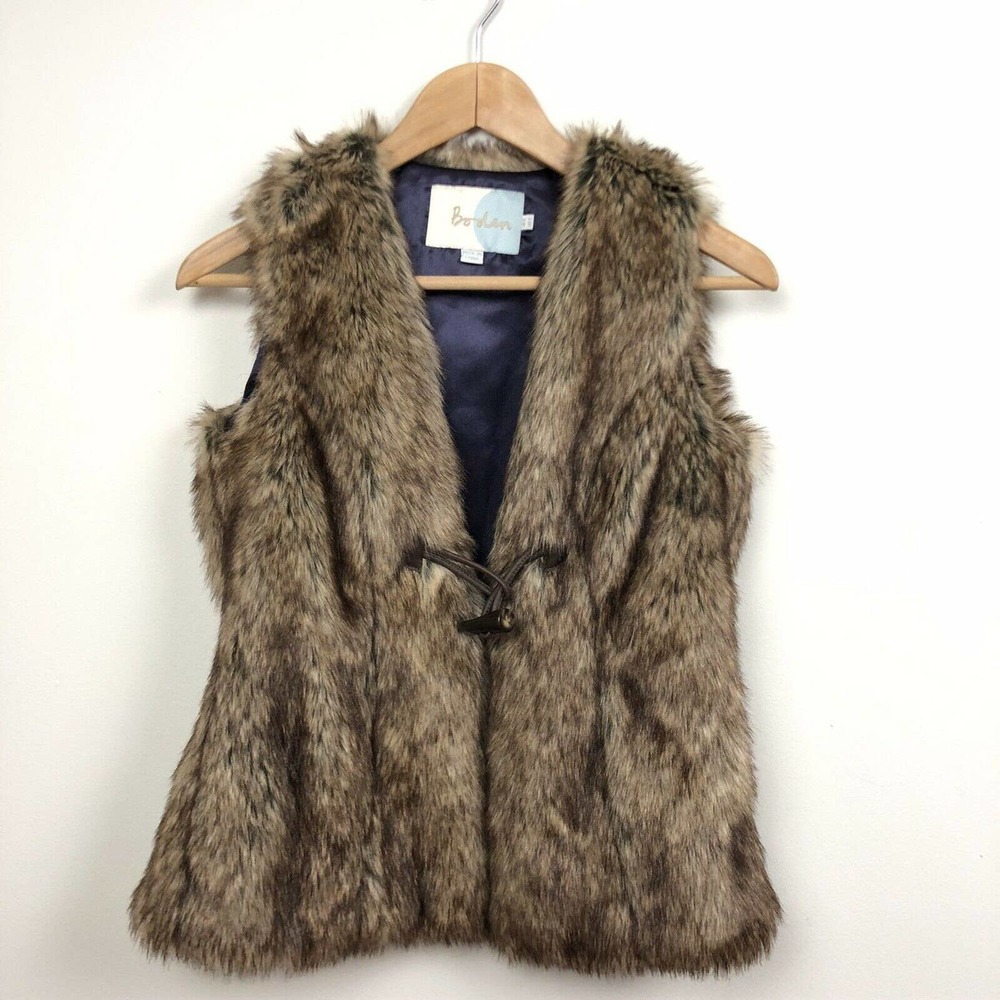 Boden Brown Faux Fur Vest With Closure - Picture 2 of 9